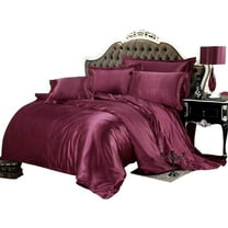 7 Piece All Season - Satin Comforter Set (Comforter Flat Sheet Fitted Sheet 19'' 4 Pillowcases) 600 GSM Comforter Sheet Set Wrinkle Fade Free for All Seasons( California Queen Size,Wine )