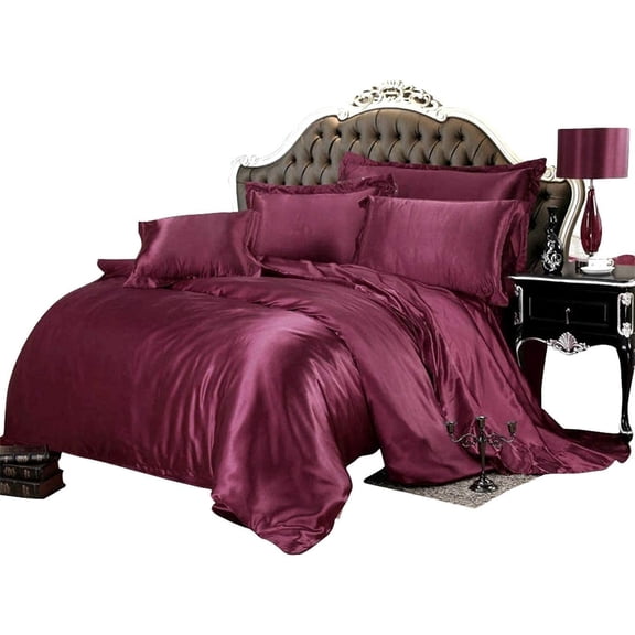 Kanak Bedding All-Season Ultra Soft 500 GSM Full Size Silky Satin 7Pcs Comforter Set (Comforter + Fitted 15"+ Flat + 4 Pillow Case) Wine