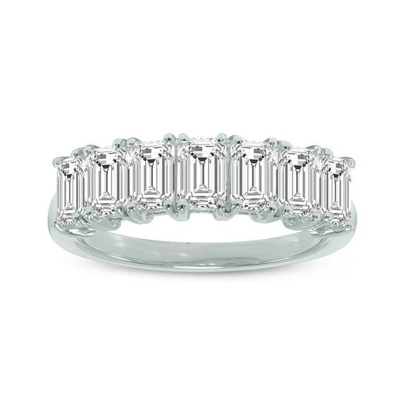 SZUL Women's 2 Carat TW Emerald Cut Seven Stone Lab Grown Diamond Wedding Anniversary Ring 14K White Gold