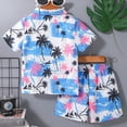 thumbnail image 3 of Boys 2 Piece Hawaiian Outfit Summer Button Down Shirt and Pocket Shorts Sets Beach Vacation Clothes for Kid, 3 of 6