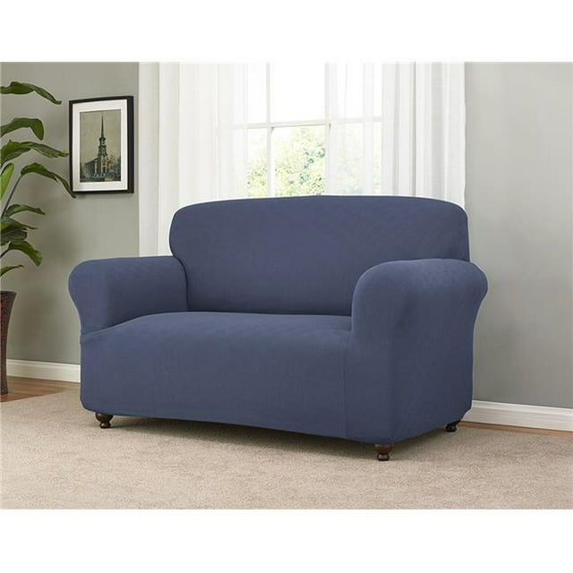 Madison CHECKER-LS-BL Stretch Checkerboard Loveseat Slipcover, Blue