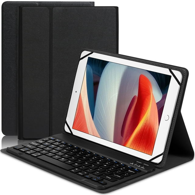 Universal Bluetooth Keyboard Case for 9-11 Inch Tablets - Durable PU Leather Cover with Colorful Backlit Touchpad, Auto Sleep Function, Compatible with iOS and Android Devices