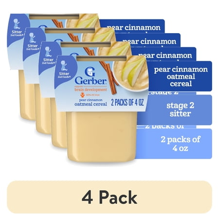 (4 pack) Gerber 2nd Foods Baby Food, Pear Cinnamon with Oatmeal, 4 oz Tubs (2 Pack)