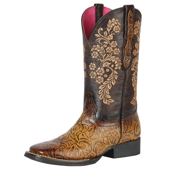 Women’s Genuine Leather Floral Engraving Western Cowgirl Boots 'El General' Orix 44634