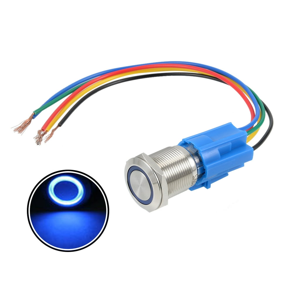 Latching Push Button Switch 19mm Mounting Dia SPDT 12V Blue Socket Plug