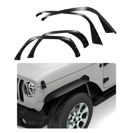 2 PCS Flat Front & Rear Fender Flares Fits For 2007-2018 Jeep Wrangler JK & JKU Unlimited, Off-Road Steel Liner Set - Textured black