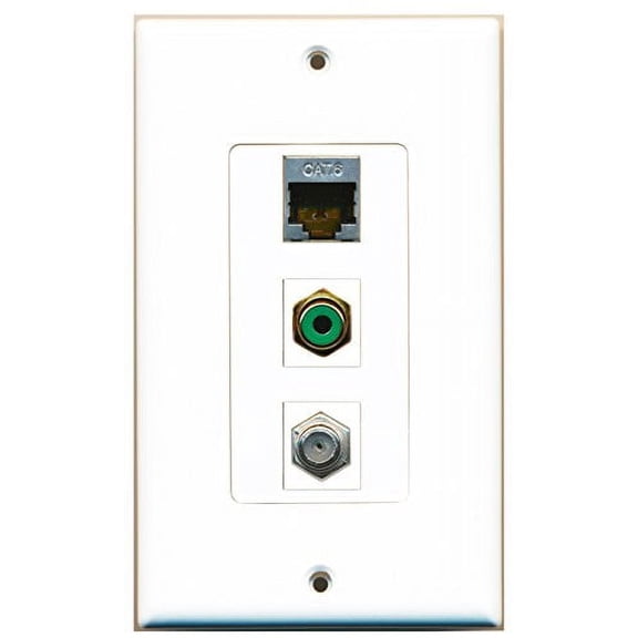 RiteAV - 1 Port RCA Green and 1 Port Coax Cable TV- F-Type and 1 Port Shielded Cat6 Ethernet Decorative Wall Plate Decorative