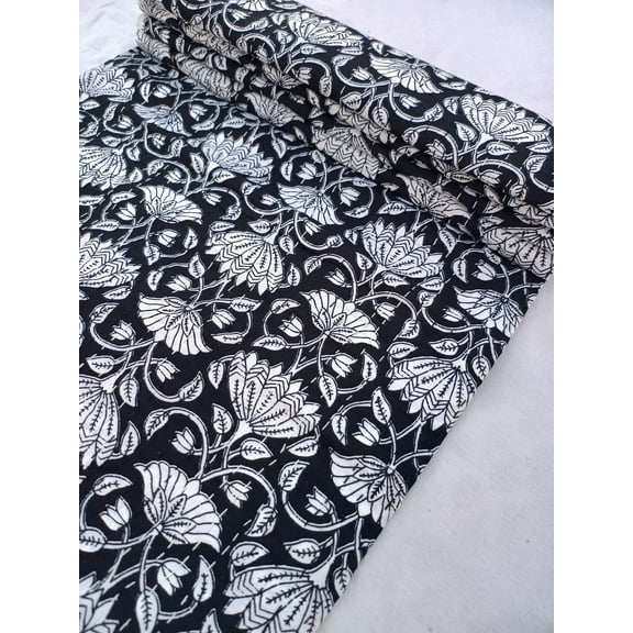 White Floral Kantha Quilt Handblock Print Black& white floral Kantha Indian Netural Colour Indian inspired Bedding Hand Stitched black quilt A And E Textiles House