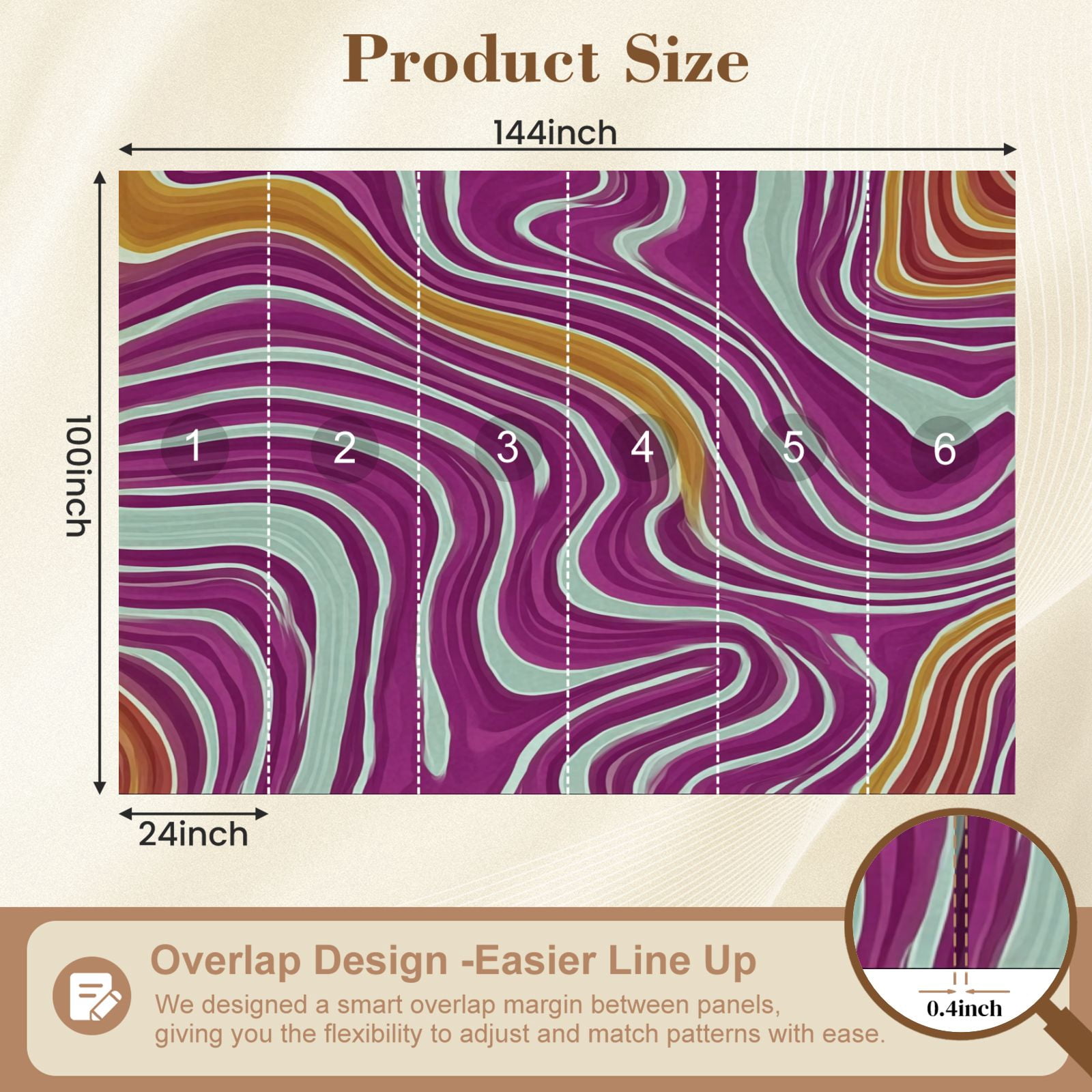 Wall Mural Peel and Stick seamless abstract 60s design paper wave seamless pictures Self-Adhesive Wallpaper Removable Wall Decal Wall Sticker Home Decor for Living Room Bedroom 100"x144"