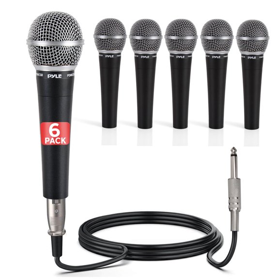 Pyle Professional Dynamic Microphone - 6-Pack Unidirectional Handheld Mic with Built-in Pop Filter, High Signal Output, 15 ft. XLR Audio Cable, Ideal for Stage, Karaoke & Studio Performances