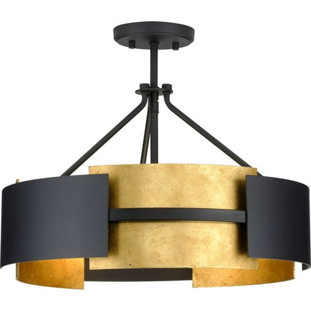 

Lowery Collection Three-Light Textured Black/Distressed Gold Convertible Semi-Flush Ceiling or Hanging Pendant Light