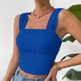 thumbnail image 2 of WBQ Women's Wide Strap Square Neck Crop Tank Tops Ribbed Texture Sleeveless Slim Fit Cami Shirts Backless Going Out Tops S-2XL, 2 of 6