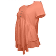 thumbnail image 3 of VIWORLD Women's Button-Front Tunic Loose Fit Crew Neck Blouse with Tiered Hem Summer Short Sleeve Shirt Orange，S, 3 of 5