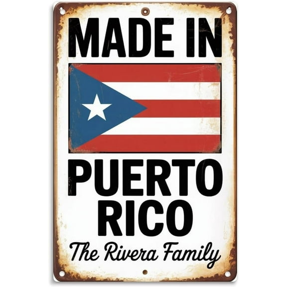 Puerto Rico Flag and Family Name Vintage Metal Sign， Made in Puerto Rico Rivera Family Tin Sign， Aesthetic Room Decoration for Home Bedroom Kitchen Bar Dorm Bathroom Wall Decor 8 x 12 Inch