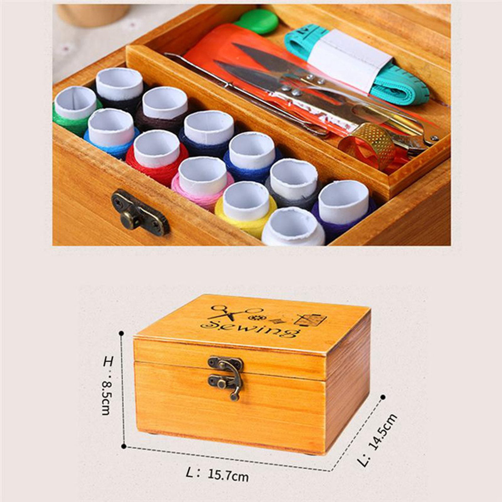 2X Wooden Sewing Box Sewing Accessories Supplies Kit Workbox