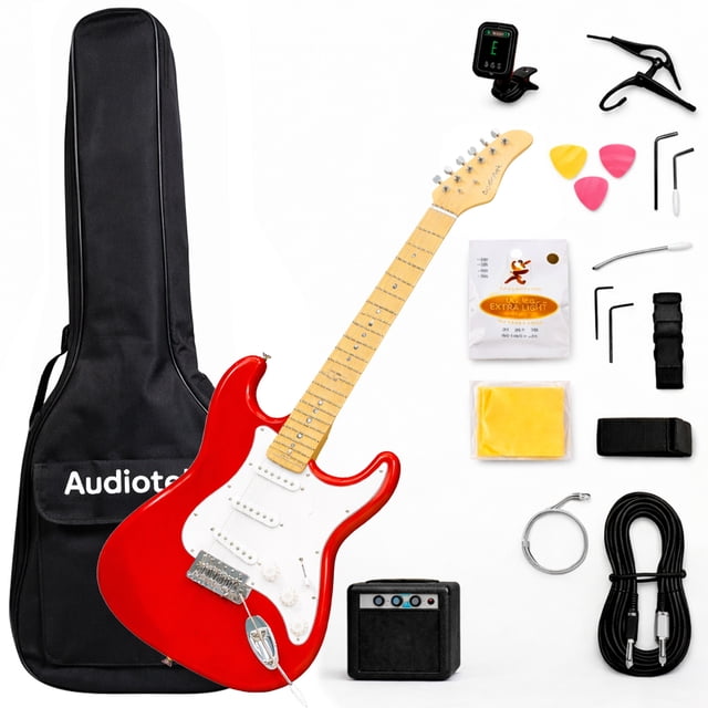 Guitarra Electrica AUDIOTEK con Amplificador 9V Y 5A Accesorios Incluidos Pua Correa Cable de Conexión Barra de Tremolo Herramienta de Ajuste Guitarras Musicales