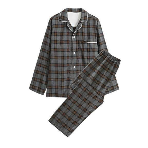 hoksml Men's Plaid Pajama Set Casual Long Sleeve Button-Down Sleepwear Shirt and Lounge Pants Two-piece Set
