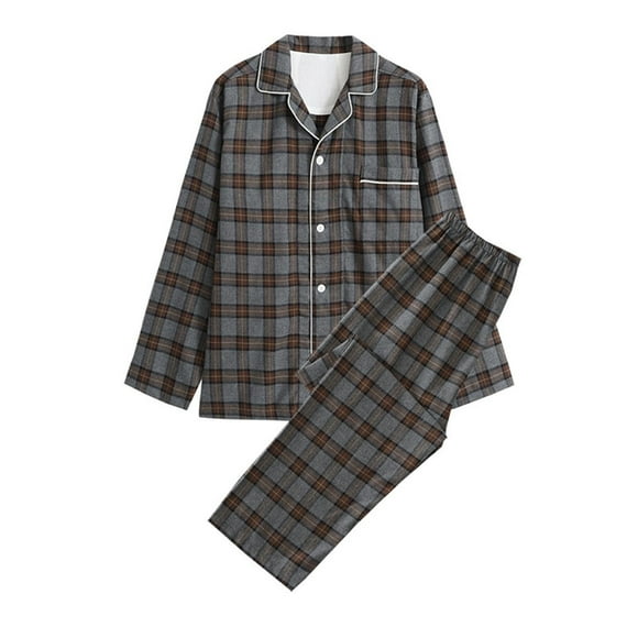cllios Mens Pajamas Sets Clearance 2 Pack Set Flannel Plaid Loungewear Long Sleeve Pajamas Casual Cotton Sleepwear Soft Button Down Pjs Sets