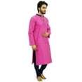thumbnail image 3 of Atasi Designer Men's Party Wear Pink Kurta Pyjama Set Long Dupion Shirt-Small, 3 of 7