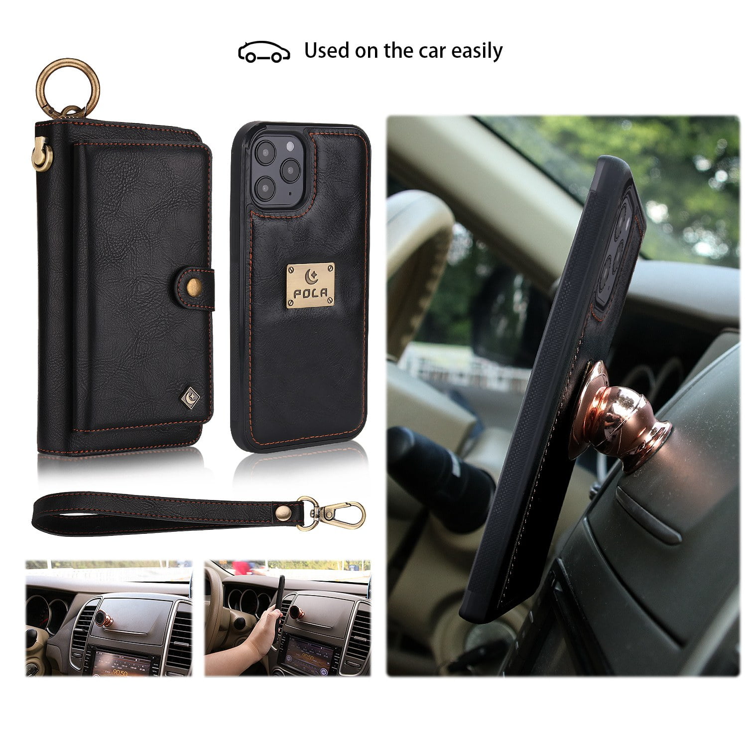 Feishell iPhone 13 Case, Premium Leather Folio Removable Wallet Case Zipper Coin Pouch Cover with Zip Purse ID Credit Card Holder & Detachable Magnetic Case For Apple iPhone 13, Black