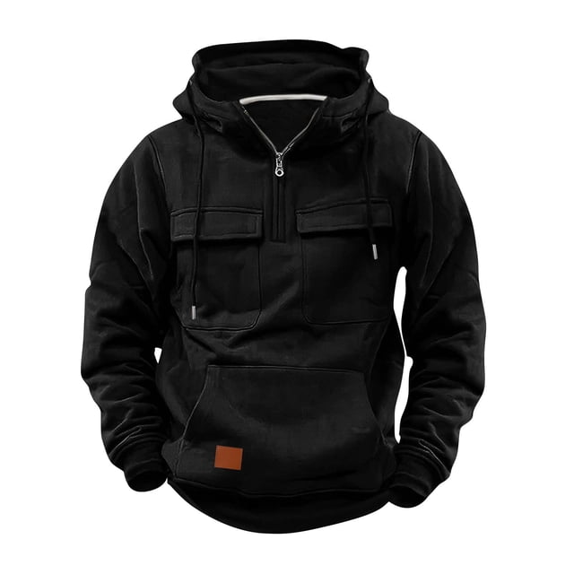 Blusa con capucha de manga larga para hombre, sudadera con cremallera lisa, sudadera con capucha para entrenamiento, sudadera deportiva con múltiples bolsillos para exteriores, chaquetas de invierno,