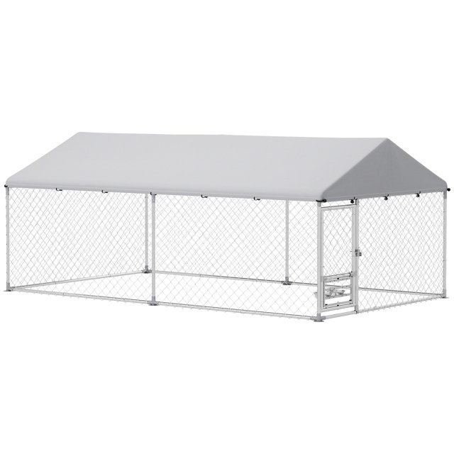 PawHut Outdoor Dog Run w/ Adjustable & Rotating Bowls, 13.1' x 7.5' x 5.2'