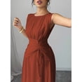 thumbnail image 6 of Rust Brown Womens Sleeveless Chiffon Maxi Dress With Drawstring Waist And Pleated Back, 6 of 7
