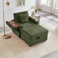 thumbnail image 2 of Oversized Chaise Lounge Chair Indoor with USB and Cup Holder, 56.5" Sleeper Sofa Bed with Table Board and Storage Ottoman, Corduroy Upholstered Reading Chair for Bedroom, Green, 2 of 8