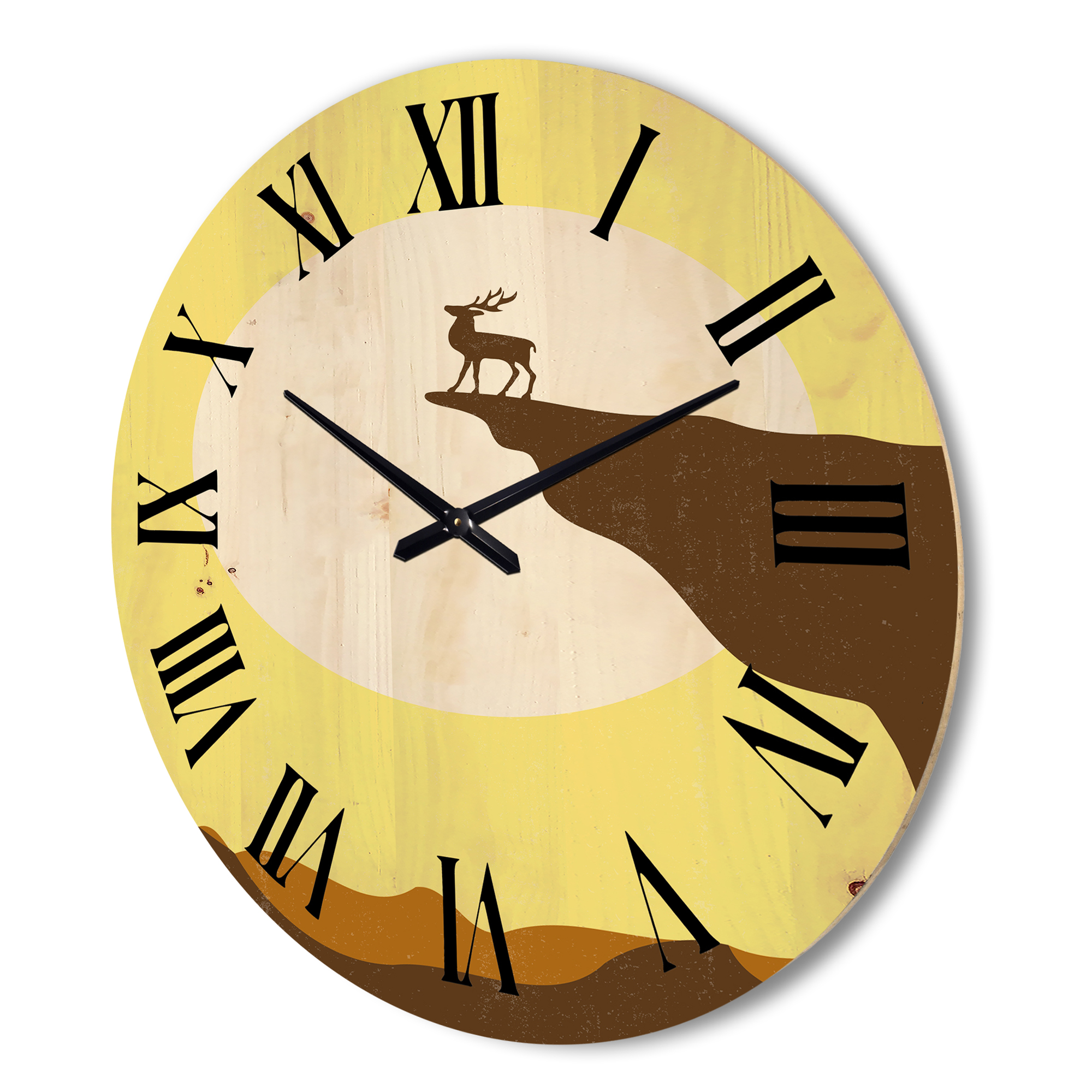 Designart 'Minimalistic Deer At Sunset On Mountain Top' Lake House Wood Wall Clock