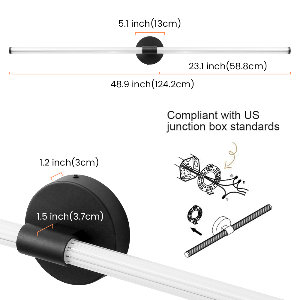 Deyidn 48.9 inch Black Modern Wall Sconce, Dimmable LED Light Bar for Mirror, Dresser, or Vanity