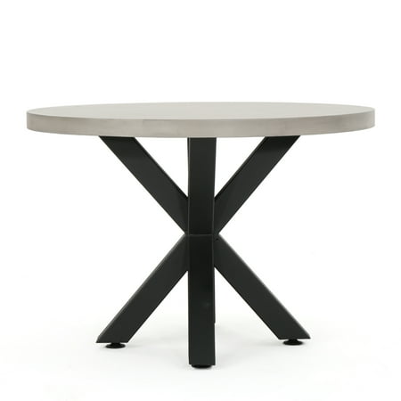 dining table carina circular pedestal concrete iron weight cross base light candace disanto modern