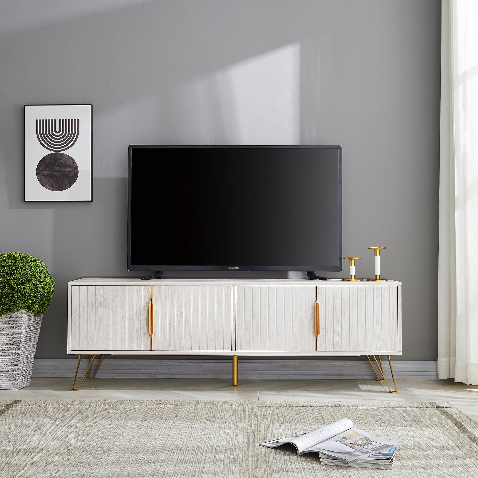 Hawoo Modern 4 Doors White Cube TV Stand up to 60'' Wood Media Console