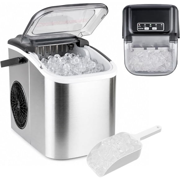 Máquina De Hielo Portátil De Encimera Con Asa Y Pala Maquina De Hielo De Bala Con 2 Tamaños De Hielo 8 Cubos En 6 Minutos Maquina Hielo De Limpieza Automática Para Bar y Fiestas