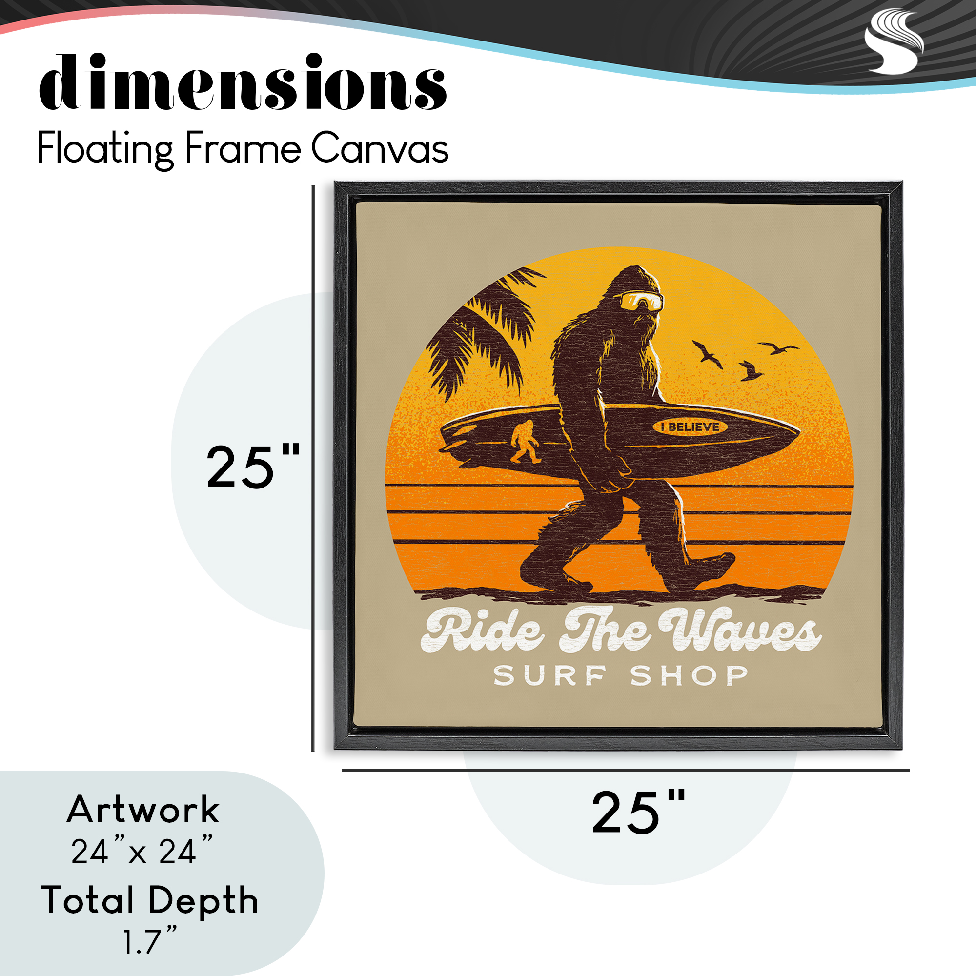 Ride The Waves Surf Shop Black Framed Floater Canvas Wall Art, design by Jedco Brands Inc.