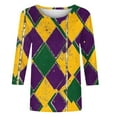 thumbnail image 5 of Byworldtasic Women's Carnival Sequins Top Casual Print Round Neck 3/4 Sleeve T-shirt Mardi Gras Blouse, 5 of 6