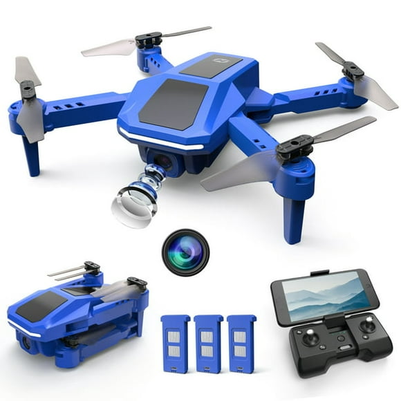 Holy Stone HS430 Drone FPV Pliable avec Caméra 1080P pour Adultes et Enfants, Quadcoptère RC avec Capteur de Gravité Auto Stationnaire 3 Batteries, Bleu