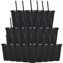 24 Pack Plastic Tumblers with Lids and Straws, Reusable Cups with Lids Plastic Colorful Cups for Parties Birthdays, Iced Coffee Cup Cold Drink Cups Bulk Tumblers (24 oz, Stylish Colors-Black)
