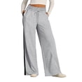 thumbnail image 4 of Women's Drawstring Sweatpants Side Stripe Pants Wide Leg Track Pants with Pockets Gray 2XL, 4 of 4