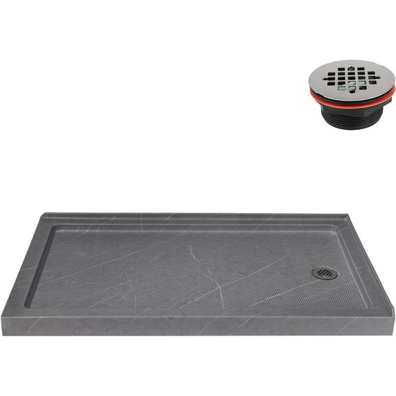 Streamline NTM-922-60GR-CR 60 in. x 36 in. Corner Acrylic Shower Base in Matte Grey with Right Hand Drain, Drain Included