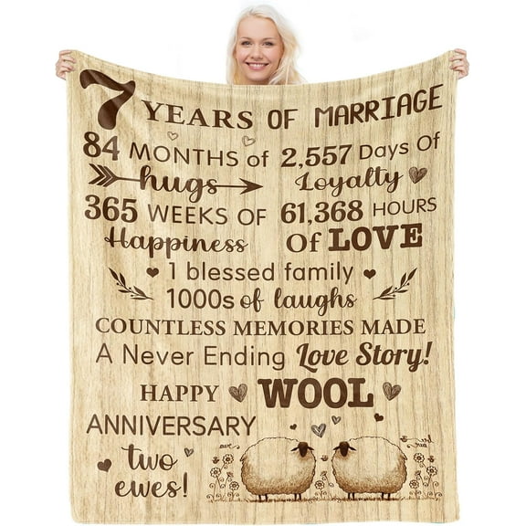 7 Year Anniversary Blanket Gifts for Her Him, Copper Gifts for 7th Anniversary Wedding Gift for Women Men, 7 Year Anniversary Wool Gifts for Couple Husband Wife, Happy Anniversary Decorations Presents