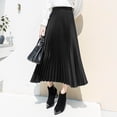 thumbnail image 3 of Skymirror Women Vintage Midi Skirt Wide Elastic Waistband High Waist Pleated A-Line Skirt Solid Color Smooth Satin Long Skirt, 3 of 8