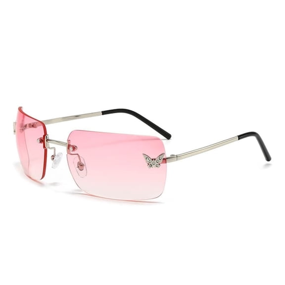 Rimless Rectangle Y2k Sunglasses for Women Men Cute Small Clear Frameless Tinted Lens 2000S Fashion Shades Butterfly