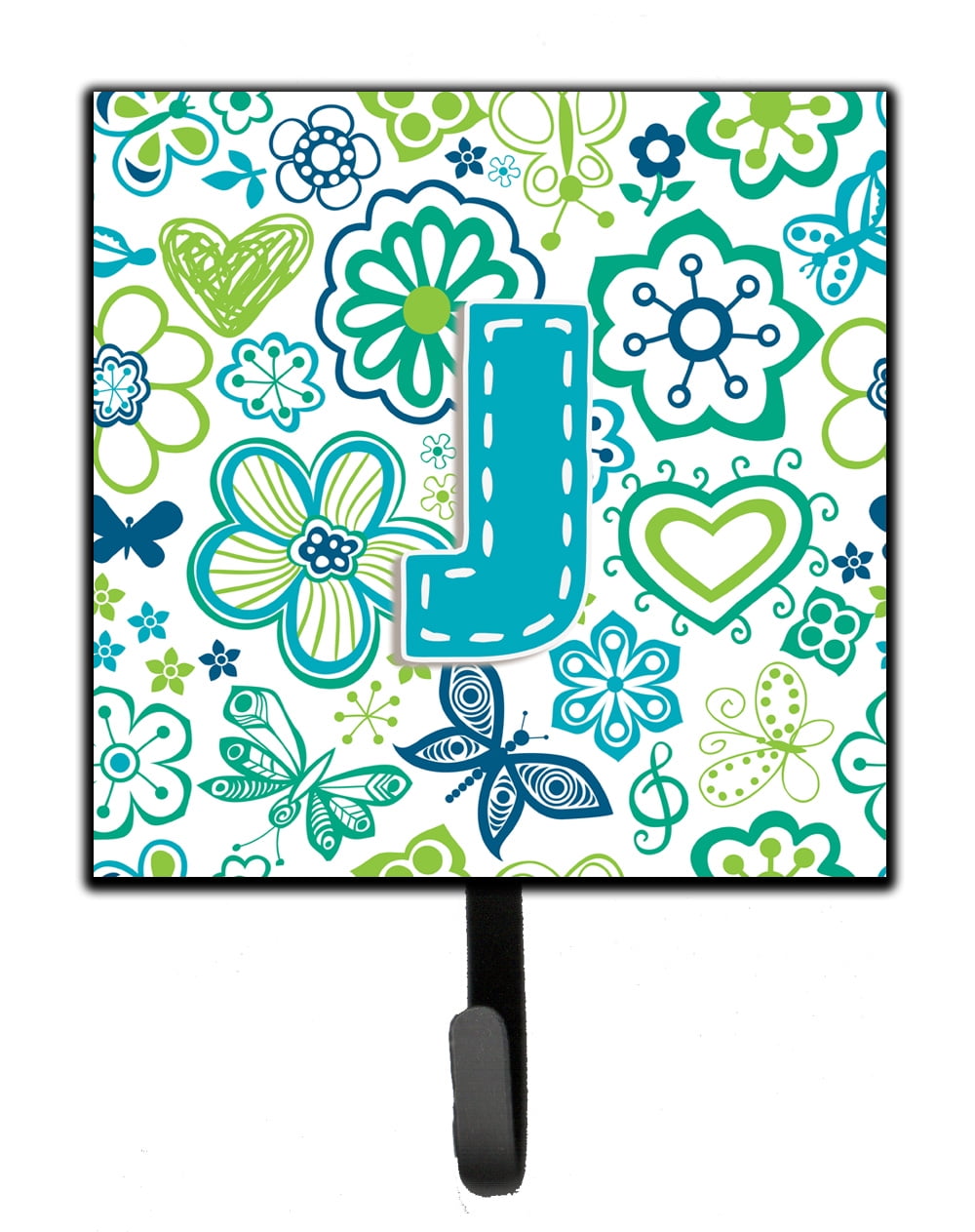 Multicolor Small Carolines Treasures CJ2006-ESH4 Letter E Flowers and Butterflies Teal Blue Leash or Key Holder