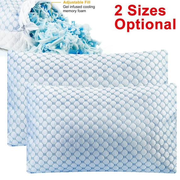 King Pillows Shredded Memory Foam Cooling Bed Pillows, King Size Pillows 33.9 x 15.8 in, Washable Pillow for Sleeping, 2 Pcs