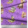 thumbnail image 2 of Soimoi Satin Silk Fabric Footprint,Owl & Rabbit Animal Printed Fabric 1 Yard 42 Inch Wide, 2 of 3