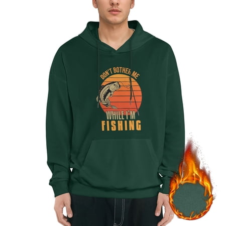 Pngtree Don't-bother-me-while-i-am-fishing Graphic Hoodies for Men Letter Print Long Sleeve Casual Streetwear Pullover Sweatshirt with Pocket mens Ecosmart Hoodie,Dark Green M
