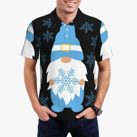 Logiee Christmas Gnome Snowflake Print Mens Polo Shirts Mens Golf Polo Shirts Short Sleeve Casual Polo Shirts for Men Summer Fashion Beach Shirts-Small