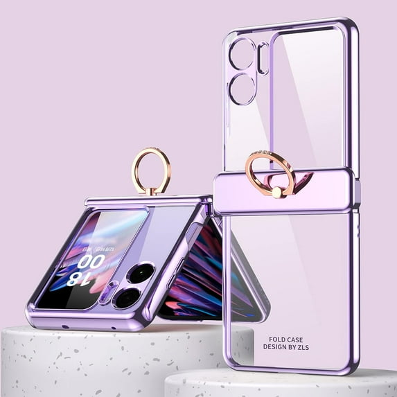 LINLIN OPPO Find N2 Flip Case with Ring Hinge & Ring Buckle Shockproof Hinge Magnet Phone Case Anodized Clear Phone Case for OPPO Find N2 Flip