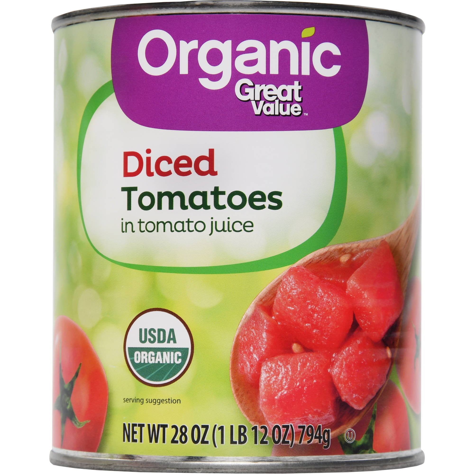 Great Value Organic Diced Tomatoes, 28 oz