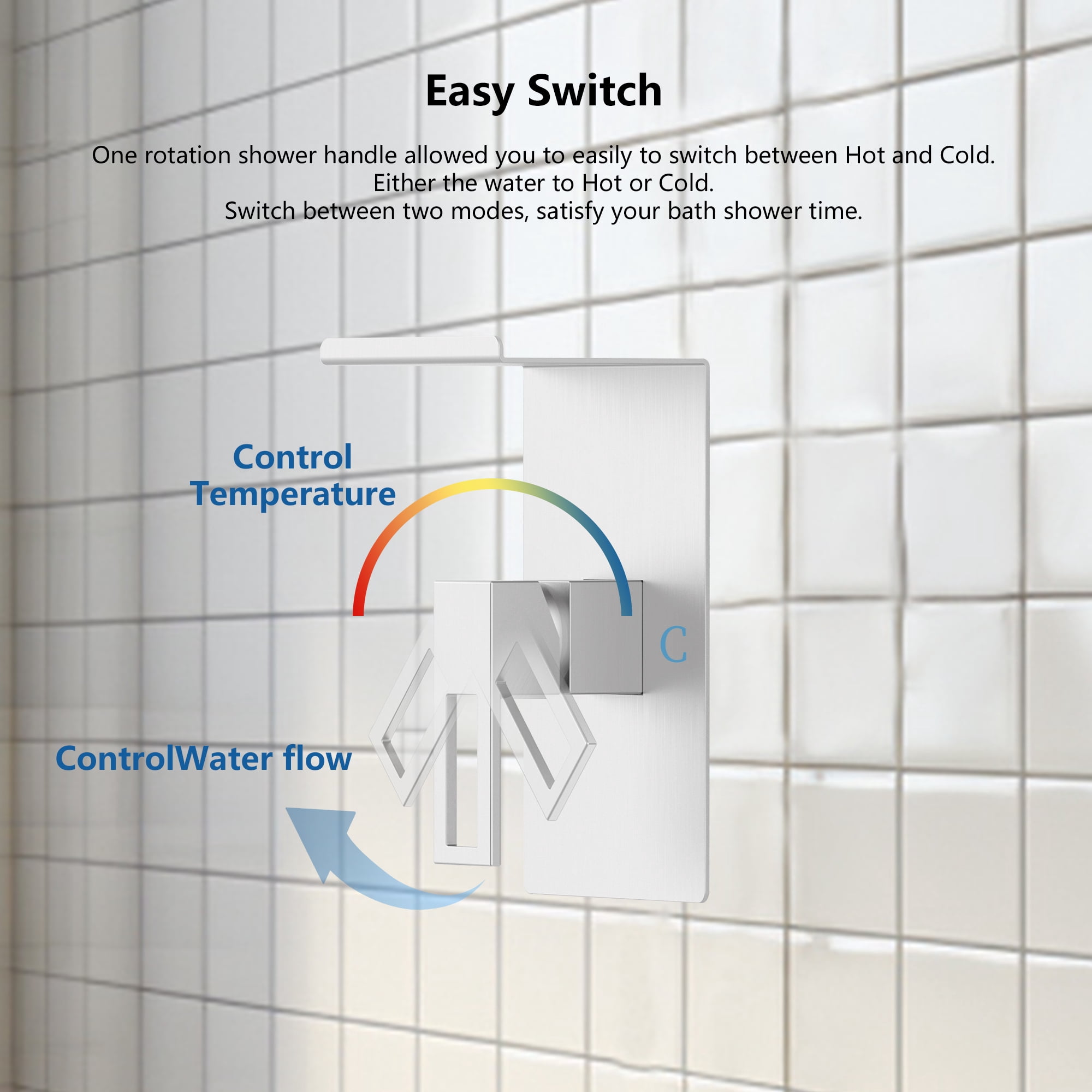 Brushed Nickel Shower Faucet Set with 8 Inch Rain Shower Head, Single Handle Shower System with Storage Shelf, Modern Wall Mounted Bathroom Fixture for Full Body Coverage